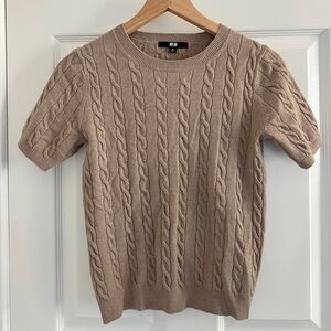 Uniqlo Beige Cable Knit Crewneck Sweater